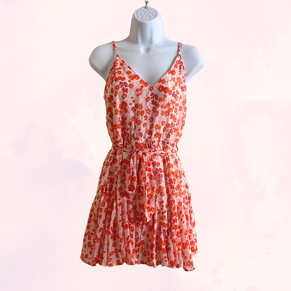 Red & Pink Floral Sundress With Tie